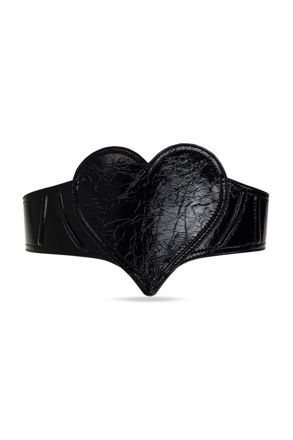 Vivienne Westwood Black Cracked Leather Waist Belt with 3D Heart